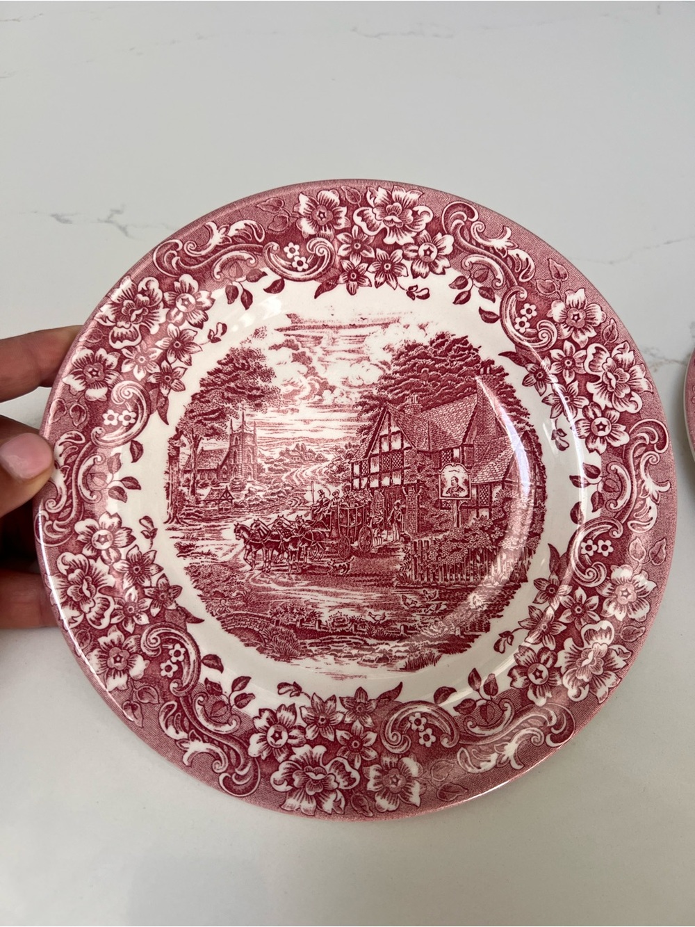 Vintage Red Transferware
Plate Plates Staffordshire Set Of 3 EUC